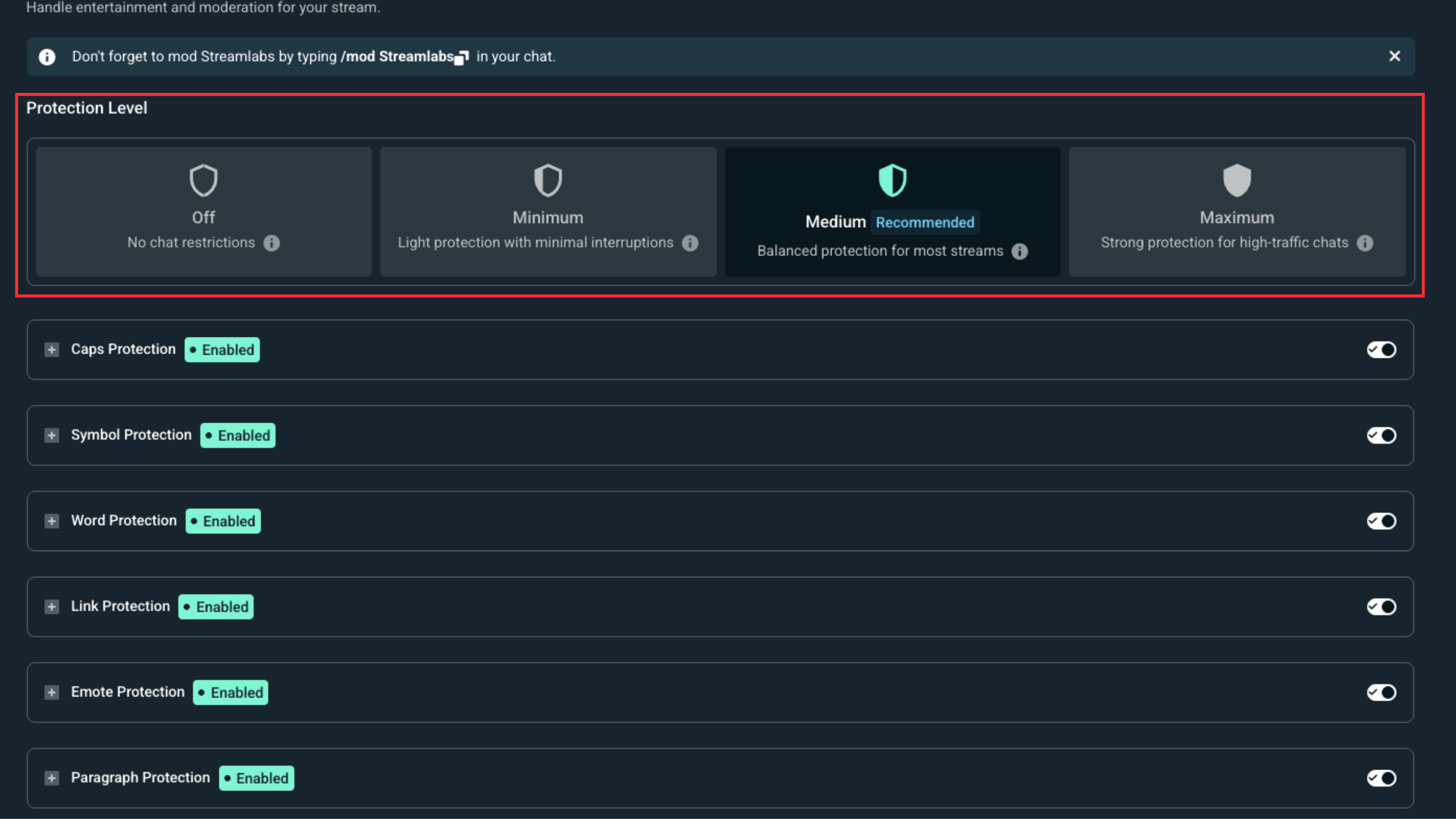 Different levels of mod protection that are already preset for Cloudbot
